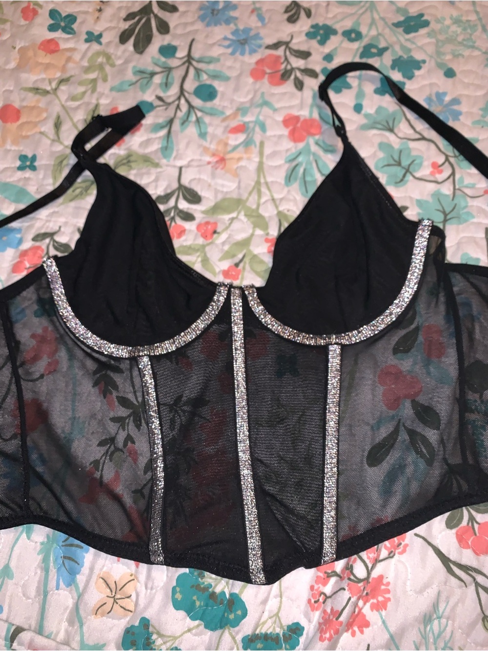 Spirit Black Sheer Bustier with Silver Sparkle Trim